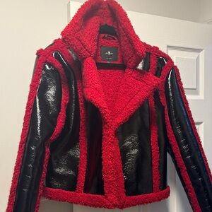 7 For All Mankind Red and Black Teddy Jacket